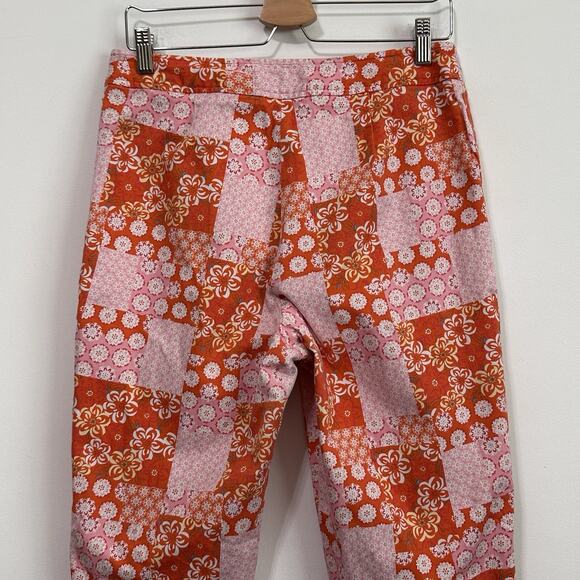 Harolds Pants 10 Orange Pink Patchwork Side Zip 30 x 25 Crop Boho Straight Party - Picture 5 of 8